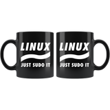 Linux Just Sudo It 11oz Black Mug