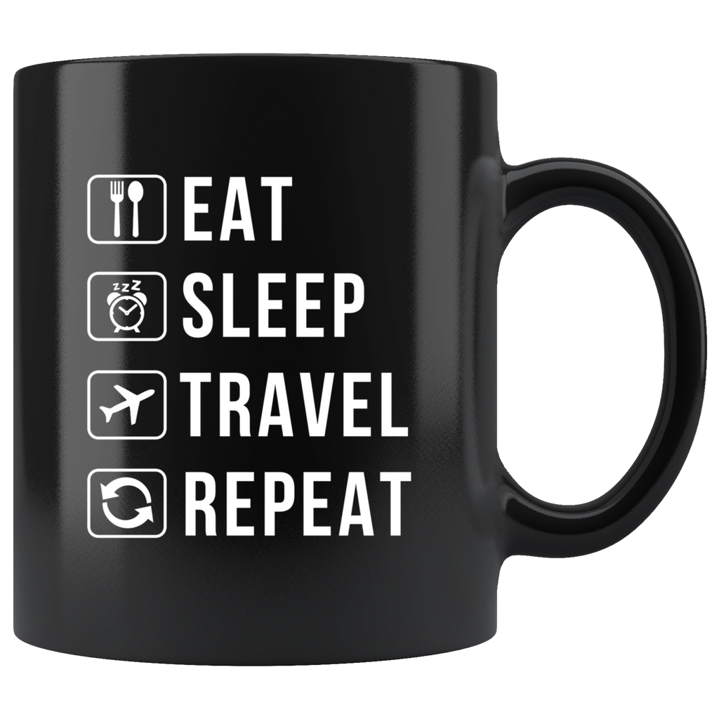 Eat Sleep Travel Repeat 11oz Black Mug