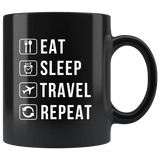 Eat Sleep Travel Repeat 11oz Black Mug