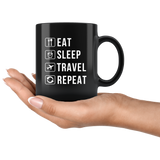 Eat Sleep Travel Repeat 11oz Black Mug