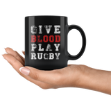 Give Blood Play Rugby 11oz Black Mug