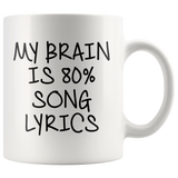 My Brain Is 80% Song Lyrics White Mug