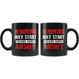Warning May Start Talking About Airsoft  11oz Black Mug