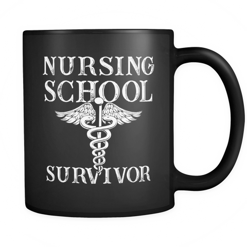 Nursing School Survivor Black Mug