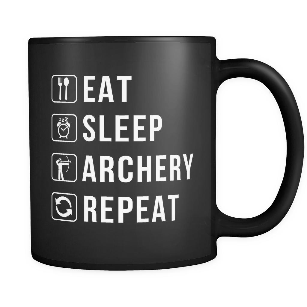 Eat Sleep Archery Repeat Black Mug