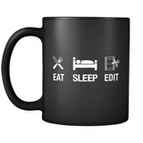 Eat Sleep Edit Black Mug - Funny Editor Gift