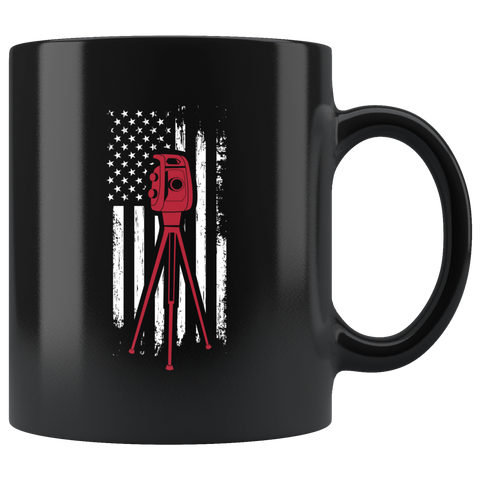 American Surveyor USA Flag 11oz Black Mug