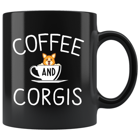 Coffee and Corgis 11oz Black Mug