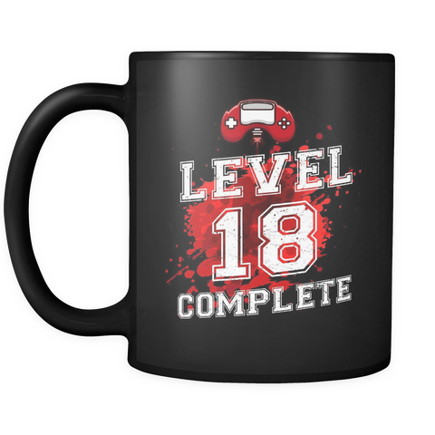 Level 18 Complete - 18th Birthday Mug in Black
