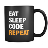 Eat Sleep Code Repeat Black Mug - Funny Coder Engineer Mug