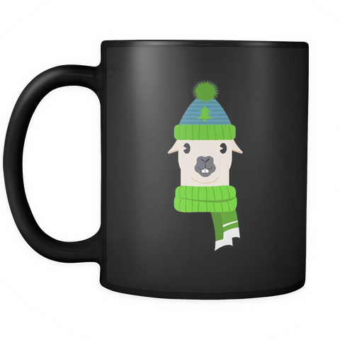 Winter Lama Christmas Black Mug