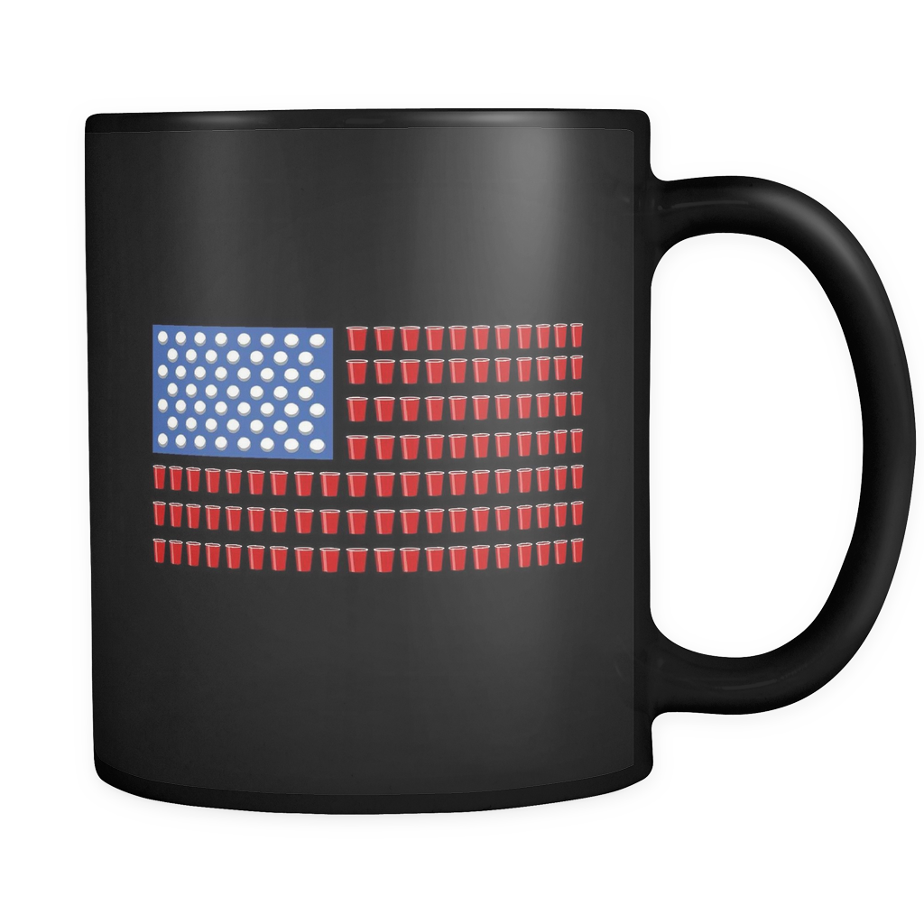 Beer Pong American Flag (Vertical) Black Mug