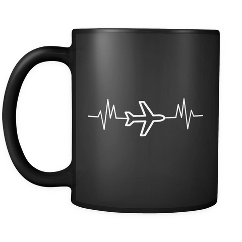Airplane Pilot Heartbeat Mug in Black