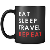Eat Sleep Travel Repeat Black Mug