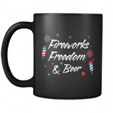 Fireworks Freedom & Beer Black Mug