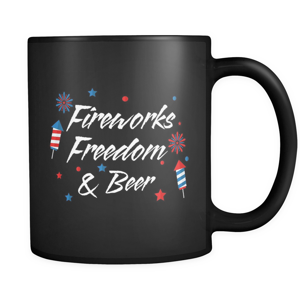 Fireworks Freedom & Beer Black Mug