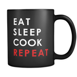 Eat Sleep Cook Repeat Black Mug
