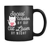 Social Worker By Day Cat Lover By Night Black Mug
