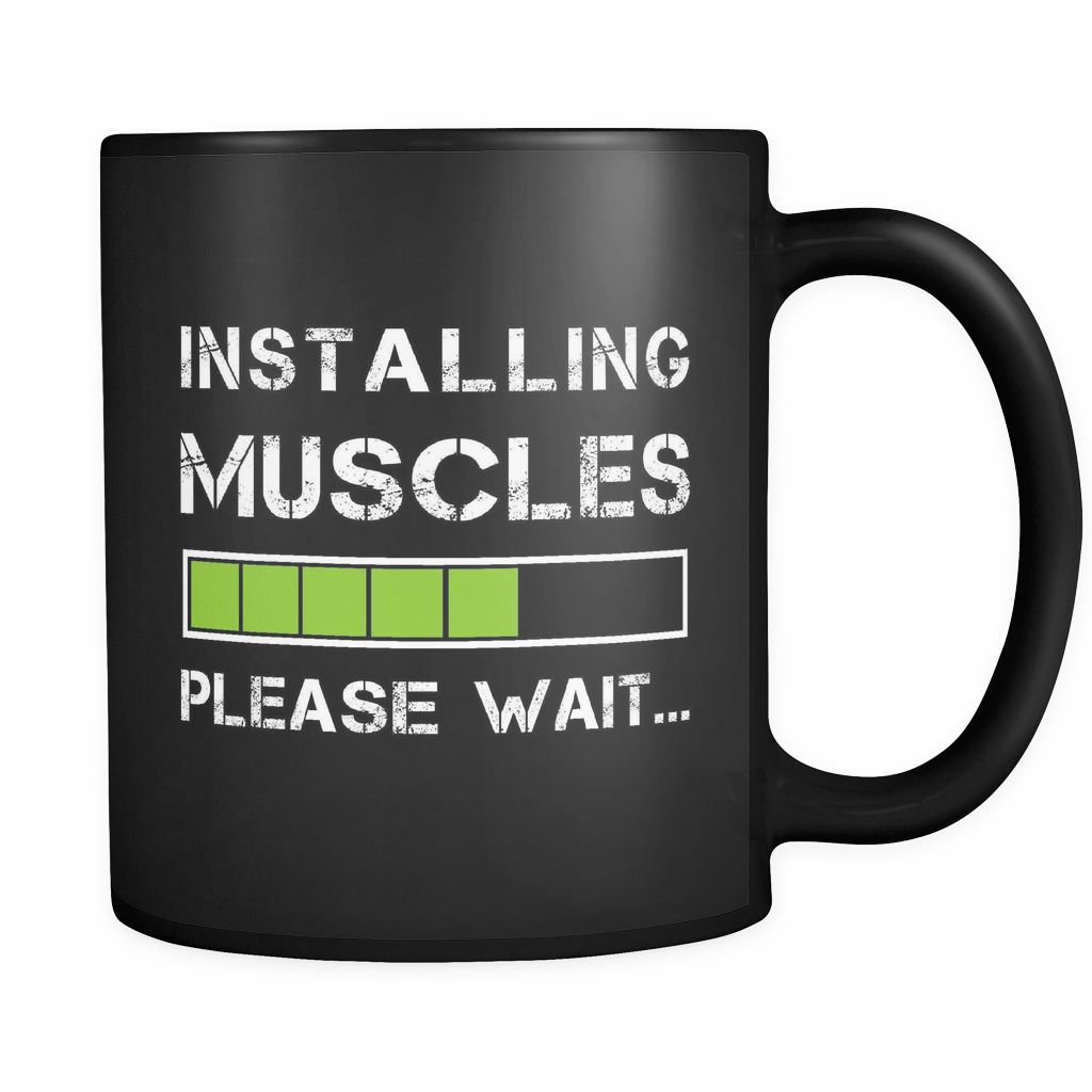 Installing Muscles Please Wait (Green) Black Mug
