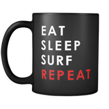 Eat Sleep Surf Repeat Black Mug
