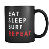 Eat Sleep Surf Repeat Black Mug