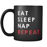 Eat Sleep Nap Repeat Black Mug