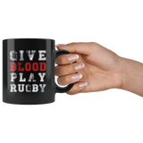 Give Blood Play Rugby 11oz Black Mug