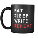 Eat Sleep Write Repeat Black Mug