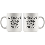 My Brain Is 80% Song Lyrics White Mug