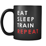 Eat Sleep Train Repeat Black Mug