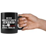 Never Underestimate An Old Guy With Steel Petanque Boules 11oz Black Mug