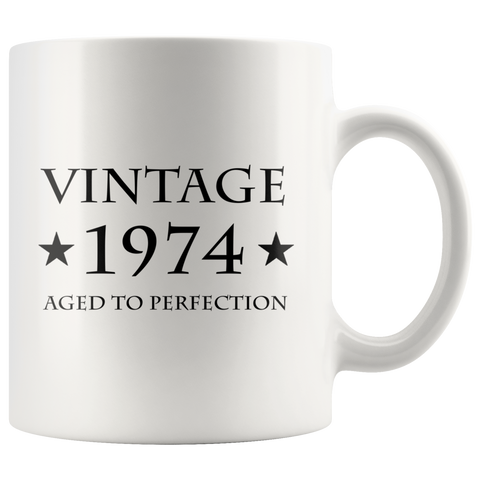 Vintage 1974 Aged To Perfection White Mug