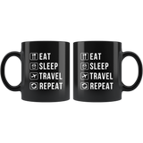 Eat Sleep Travel Repeat 11oz Black Mug