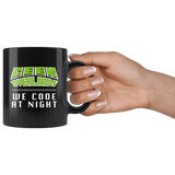 Geek Overlords We Code At Night 11oz Black Mug