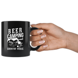 Beer Camping And Country Music 11oz Black Mug