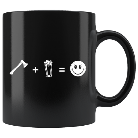 Axe + Beer = Smiley 11oz Black Mug