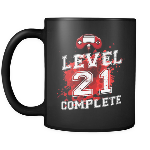 Level 21 Complete - 21st Birthday Mug in Black