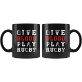 Give Blood Play Rugby 11oz Black Mug
