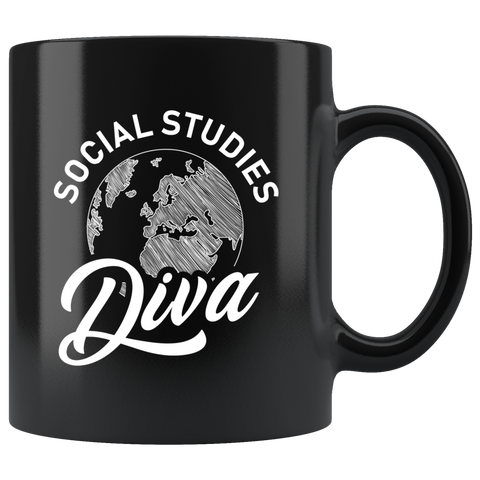 Social Studies Diva 11oz Black Mug