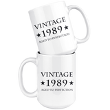 Vintage 1989 Aged to Perfection 15oz White Mug