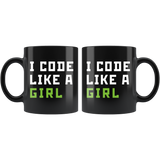 I Code Like A Girl 11oz Black Mug