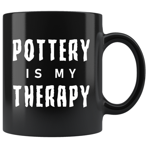 Pottery Is My Therapy 11oz Black Mug