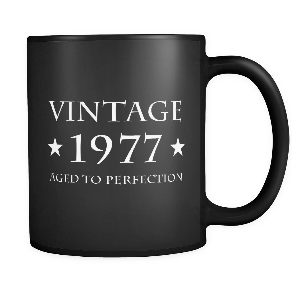 Vintage 1977 Aged to Perfection Black Mug