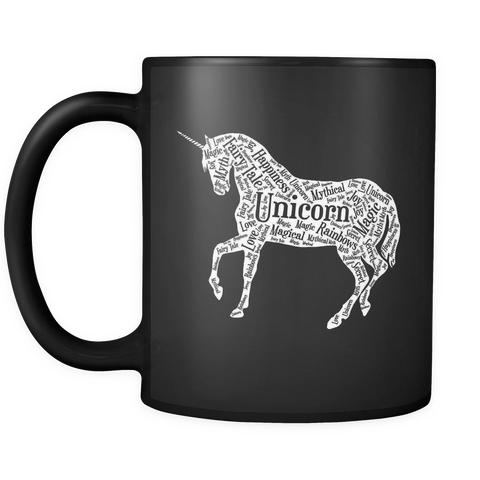Unicorn Words Black Mug