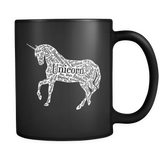 Unicorn Words Black Mug