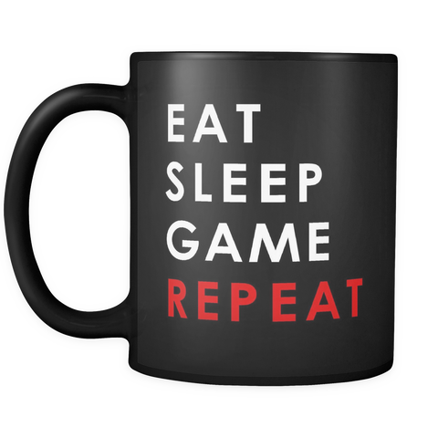 Eat Sleep Game Repeat Black Mug